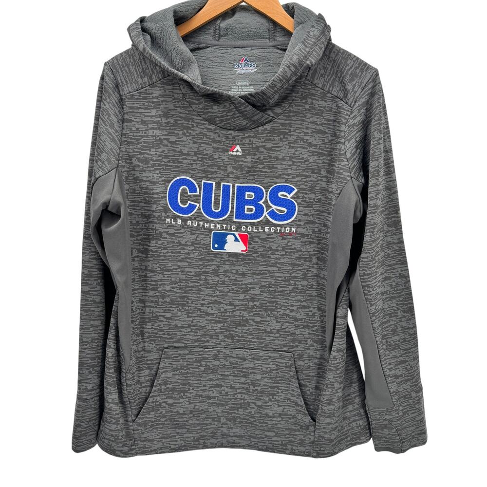 Chicago Cubs Hoodie Womens XL Pullover Gray Pockets + Thumbholes Majestic MLB
